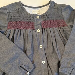 Olive Juice Smocked Dress Button-Up with Maroon Accents